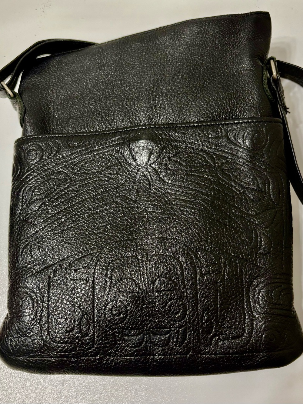 Spirit of the Wild Black Embossed Leather Crossbody Bag -